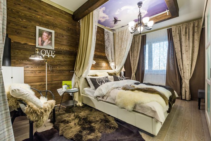 dormitori amb parets de fusta