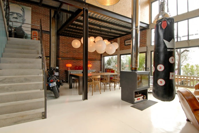 punching bag in a loft style house