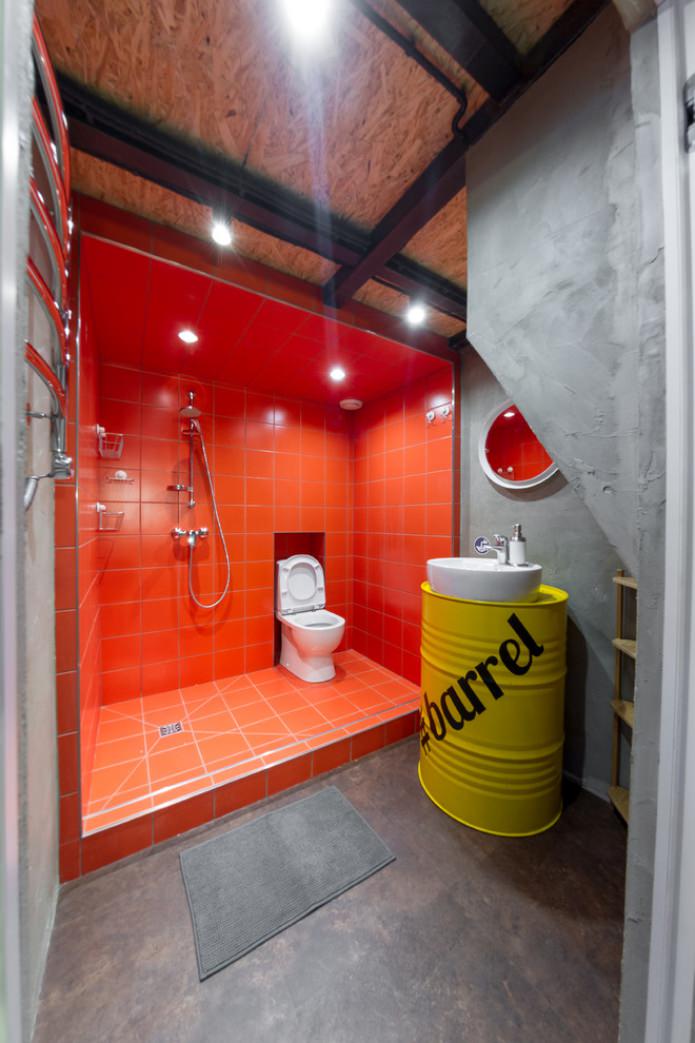 yellow barrel in the design of the bathroom