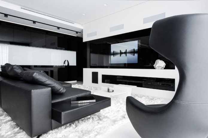 sala de estar en blanco y negro