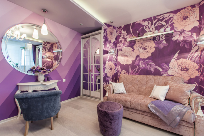 kertas dinding ungu untuk ruang tamu kecil