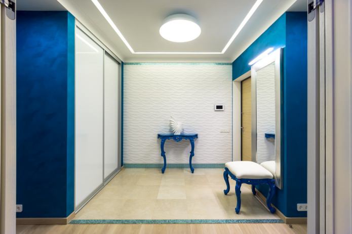 white and blue hallway