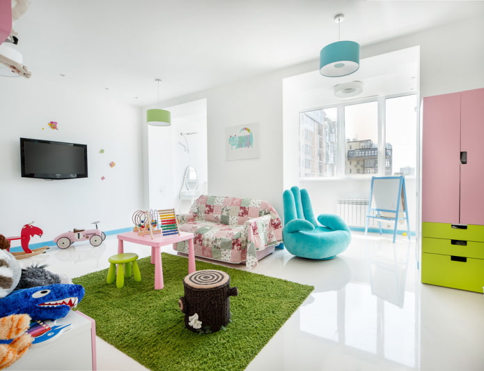 kids room with glossy flooring