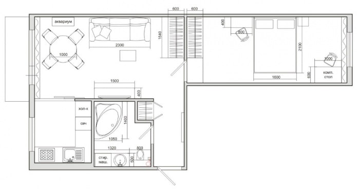 layout i en två-rums Khrushchevka 44 kvadratmeter. m.