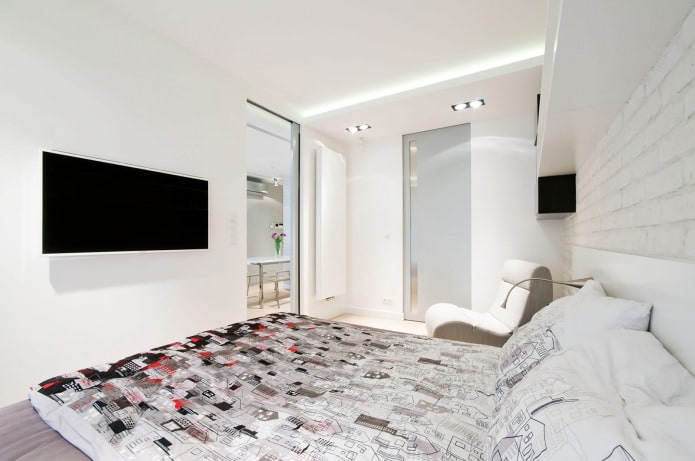 ložnice v designu bytu v jasných barvách