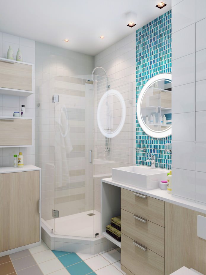 bagno con doccia nel design dell'appartamento è di 37 metri quadrati. m.