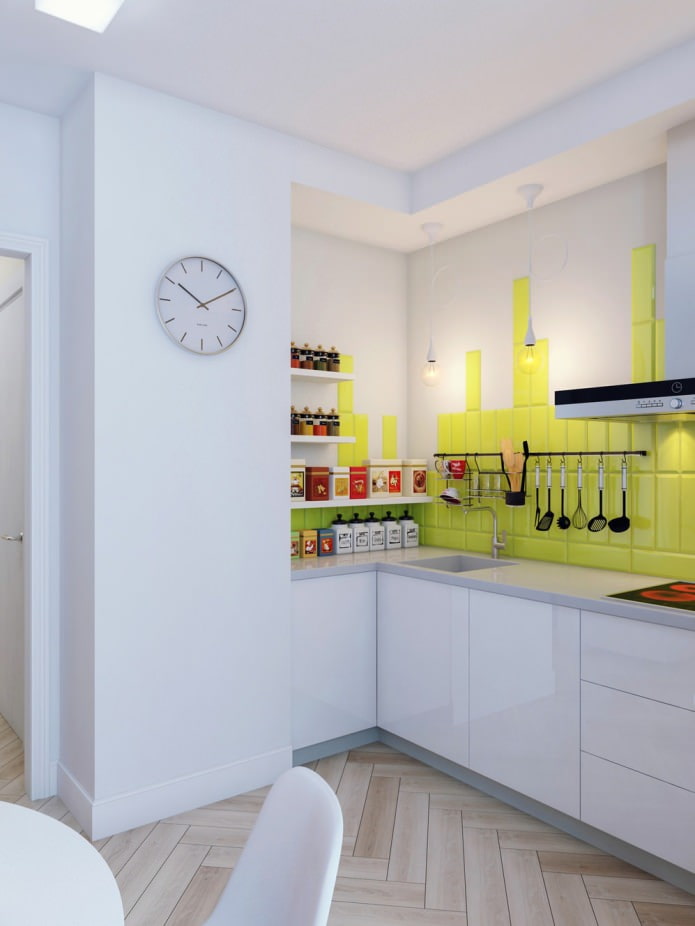 bucătărie în designul interior al unui apartament cu o cameră de 37 de metri pătrați. m.