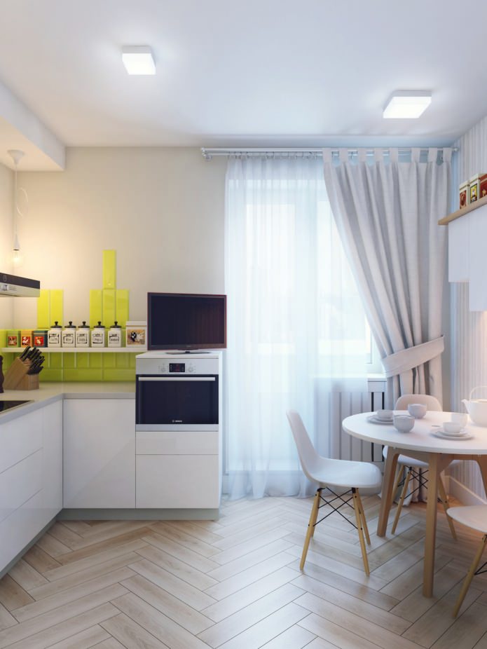 cozinha no design de interiores de um apartamento de 37 m2. m