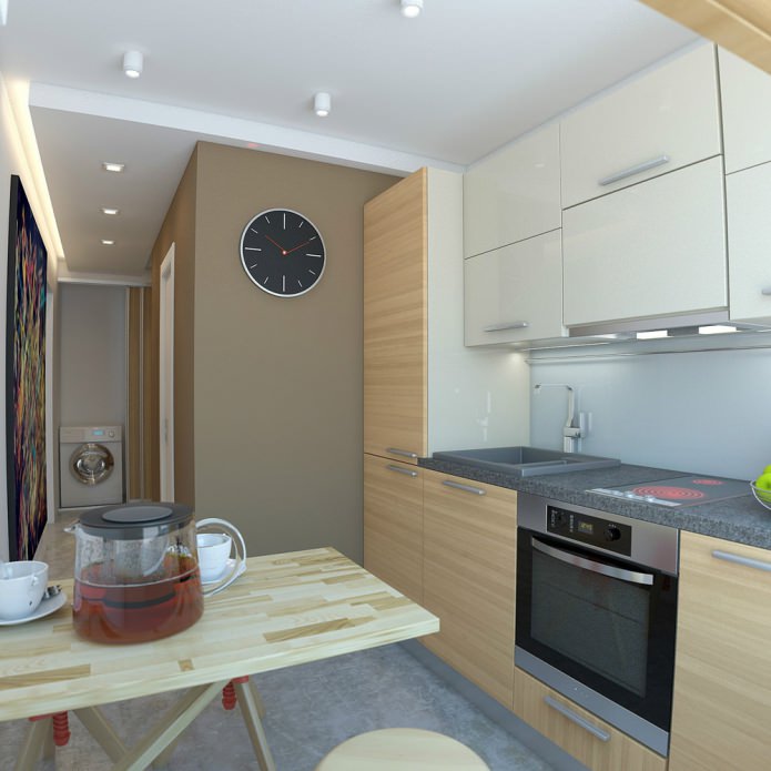 kjøkken i utformingen av en studioleilighet på 33 kvadratmeter. m.