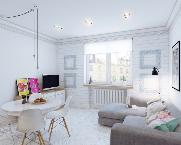 Skandinavisk design av en liten studioleilighet på 24 kvadratmeter. m.