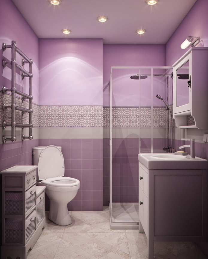 bilik mandi gabungan dengan jubin di dinding