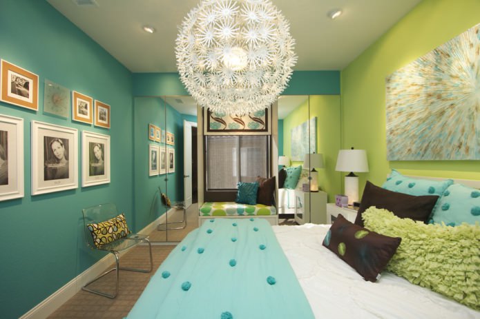 grünes türkisfarbenes Schlafzimmer