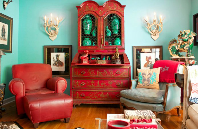 chambre rouge turquoise