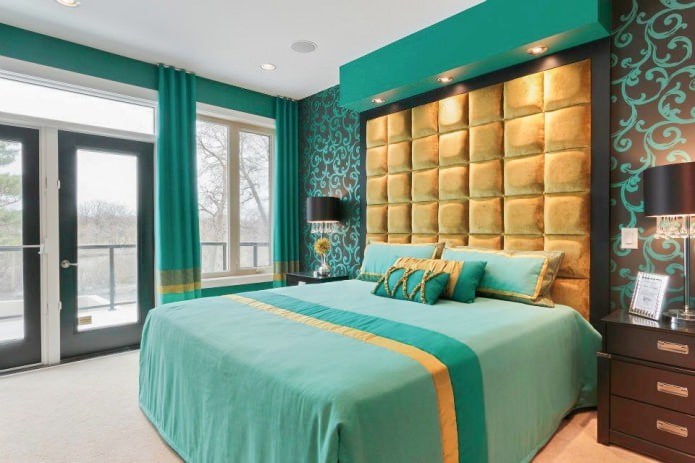 dormitorio de oro turquesa