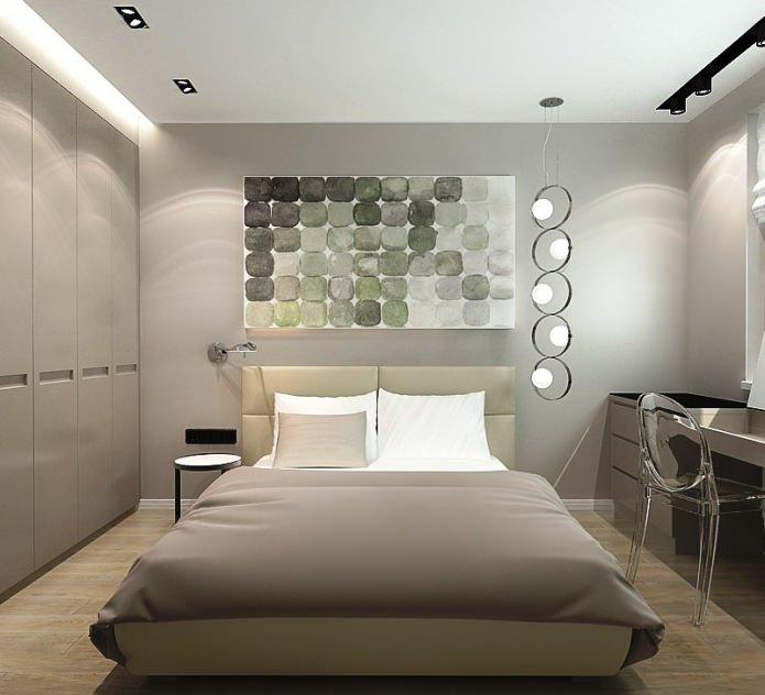 dormitori amb el disseny d’un apartament de tres habitacions en un panell