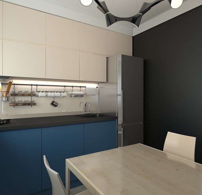 ห้องครัวในการออกแบบของพาร์ทเมนต์ขนาดเล็ก 3 ห้อง