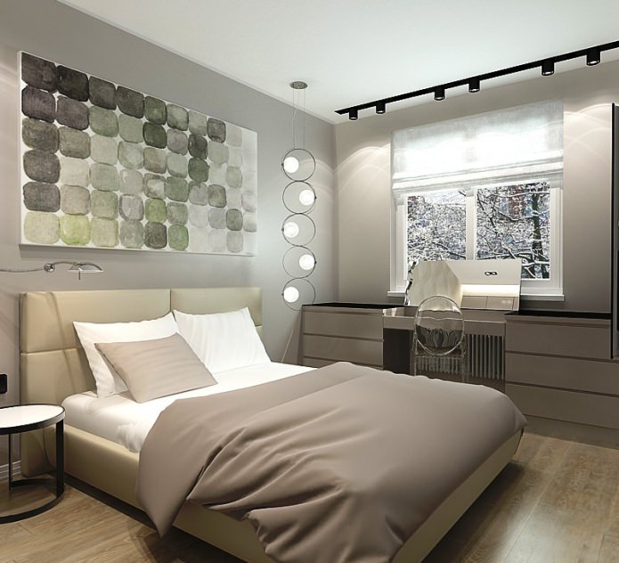 soveværelse i design af en lille 3-værelses lejlighed