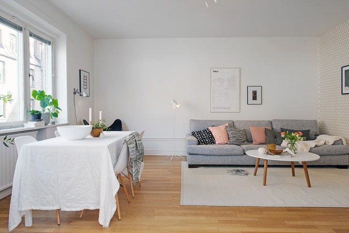 švediškas gyvenamojo kambario interjero dizainas