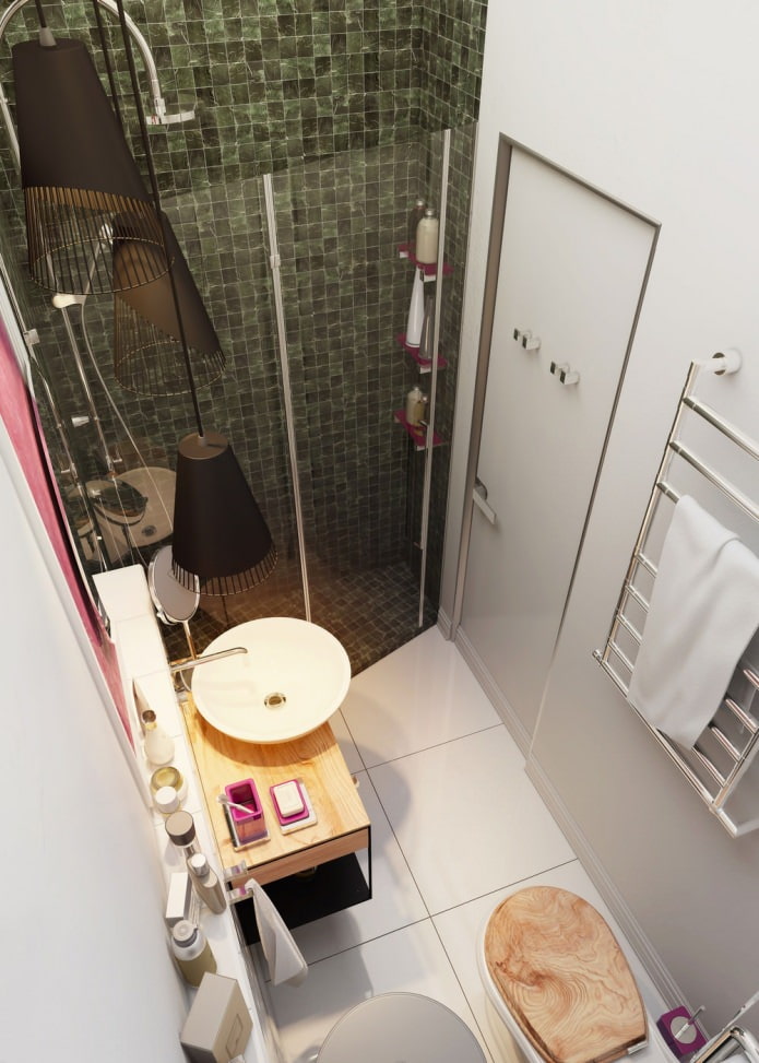 Phòng tắm trong nội thất căn hộ rộng 15 mét vuông. m