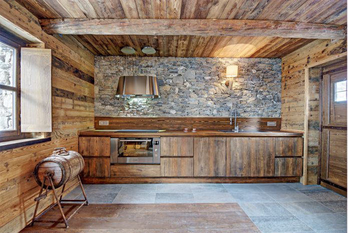 cottage interior in the style of an alpine chalet