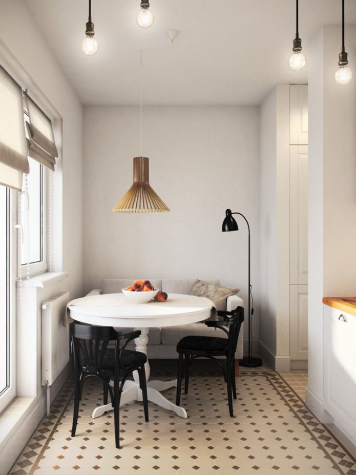 virtuve studijas tipa dzīvokļa projektēšanā 36 kvadrātmetru platībā. m