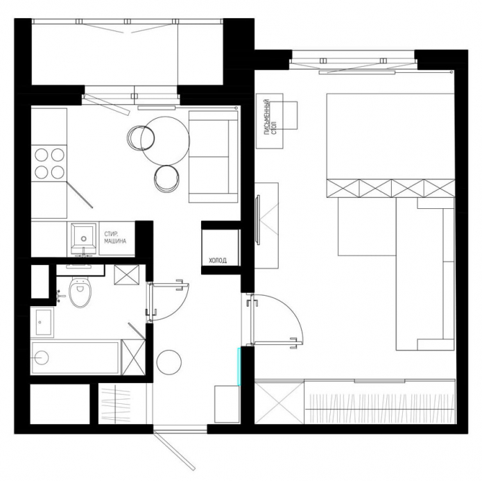 layout de um apartamento estúdio