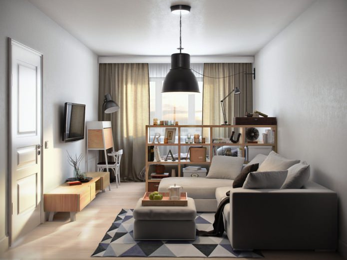 dzīvojamā istaba ar 36 kvadrātmetru studijas tipa dzīvokļa dizainu. m