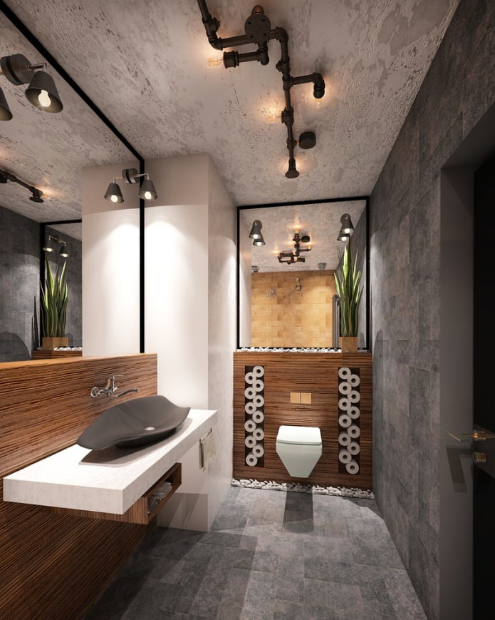 bathroom in the interior of a small apartment of 48 square meters. m