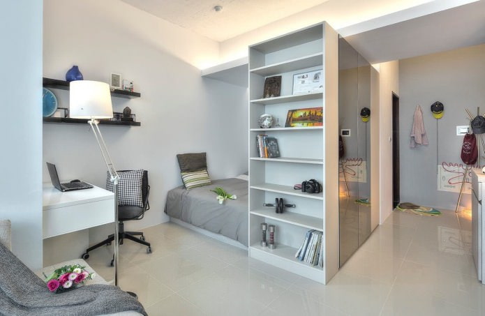 Schlafzimmer im Design eines Studio-Apartments 32 qm. m