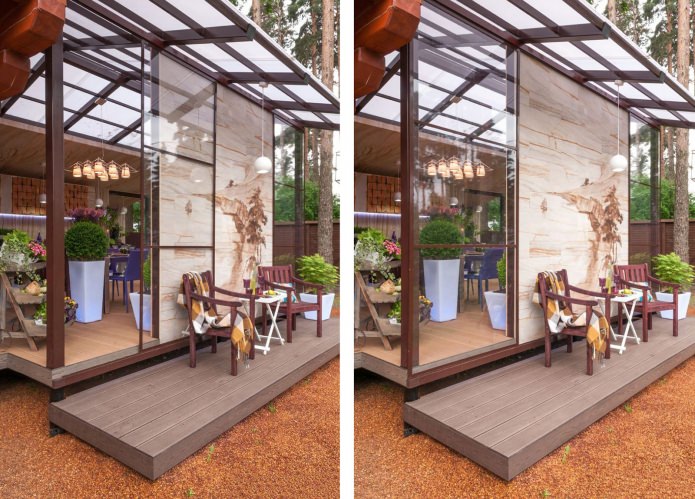 Schiebetüren im Design einer Terrasse in einem Privathaus