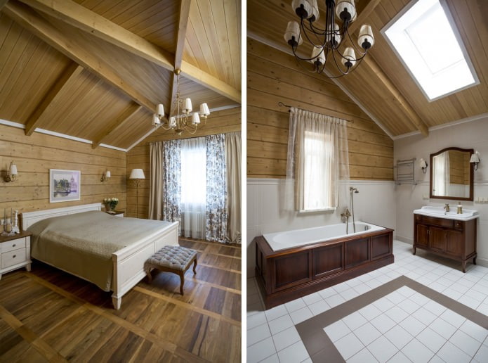 tavan yatak odası ve banyo