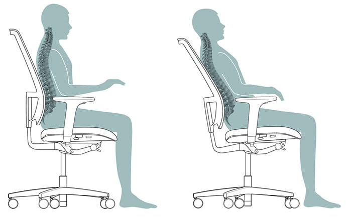 Colonne vertébrale assis sur une chaise de bureau