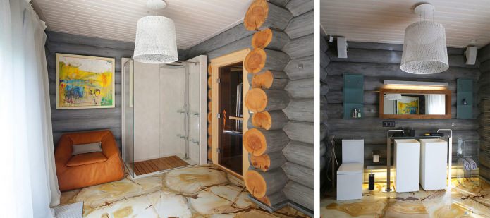 phòng tắm trong một ngôi nhà gỗ
