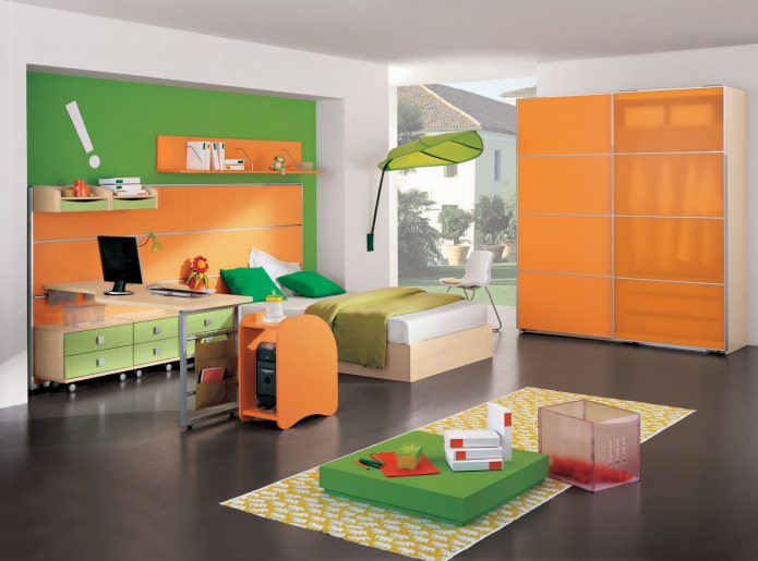 chambre d'enfant vert-orange