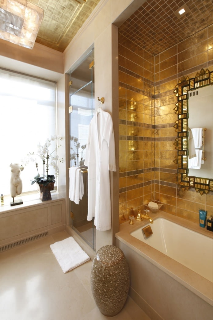 bathroom interior in gold color