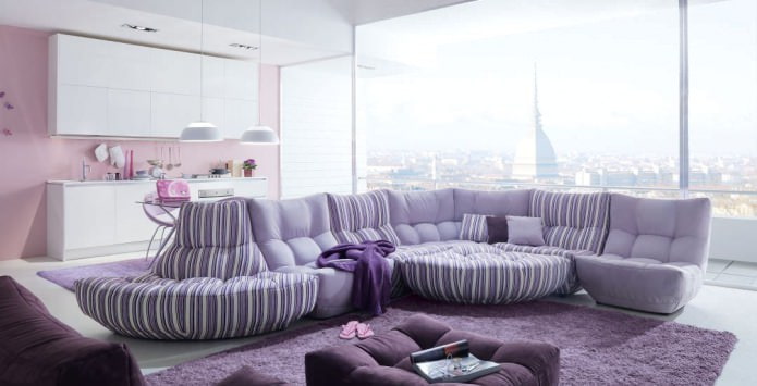dizajn obývacej izby v lila