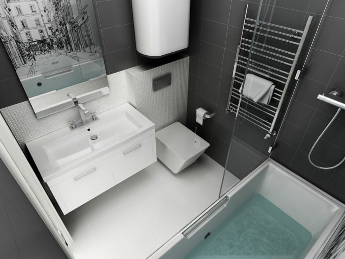 badeværelse design i en studiolejlighed på 45 kvm. m.
