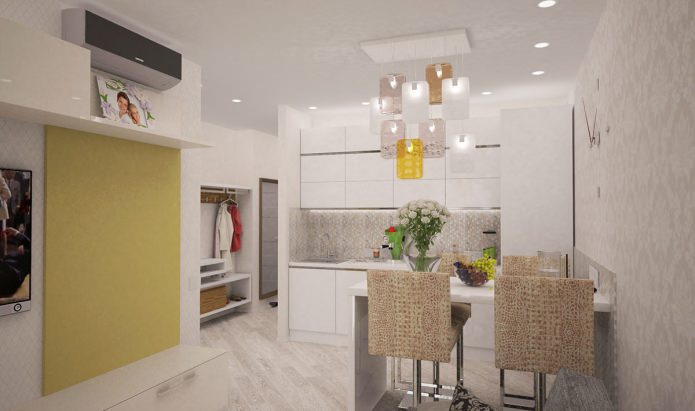 virtuvė buto interjere yra 44 kvadratiniai metrai. m