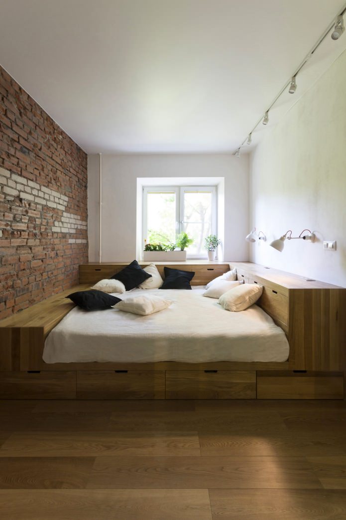 ห้องนอนในการออกแบบของอพาร์ทเม้นสามห้อง 80 ตารางเมตร ม.