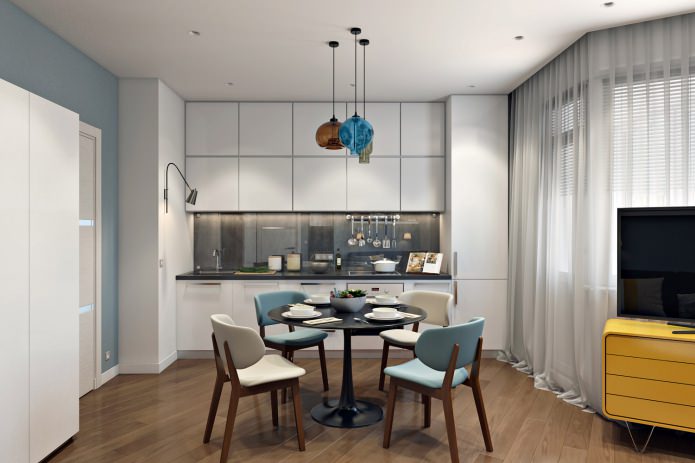 kuchyně v designu bytu je 41 metrů čtverečních. m