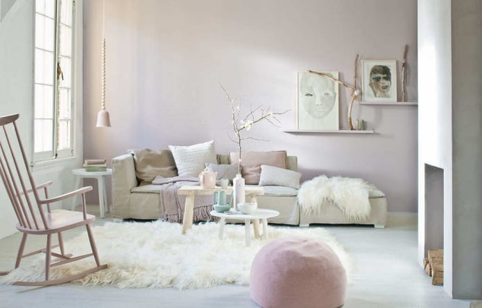 sala de estar en colores pastel
