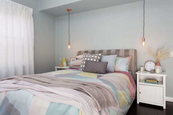 dekoration av sovrummet i pastellfärger