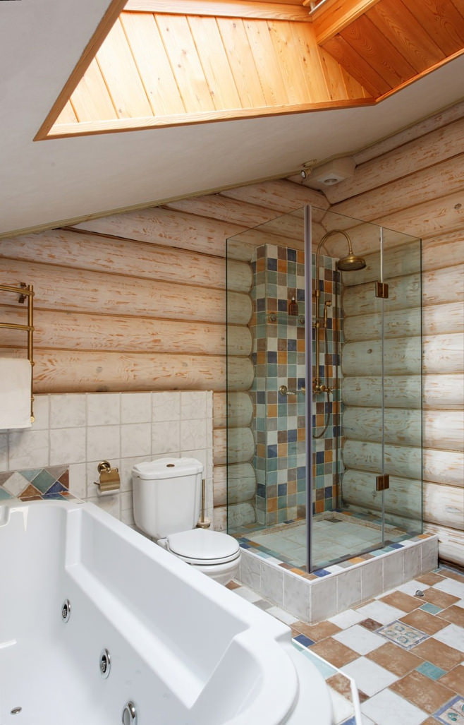 fürdőszoba egy fából készült házban