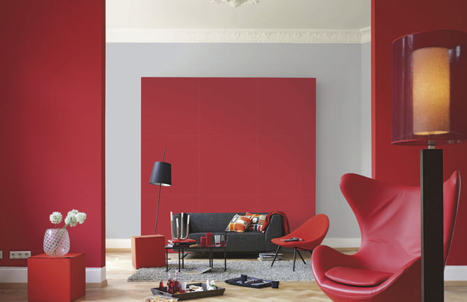 Obývací pokoj v červené barvě