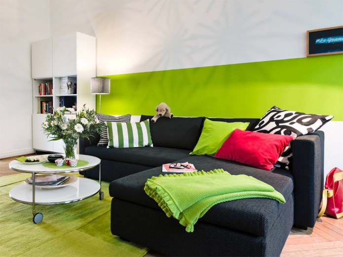 Zelený interiér obývacej izby