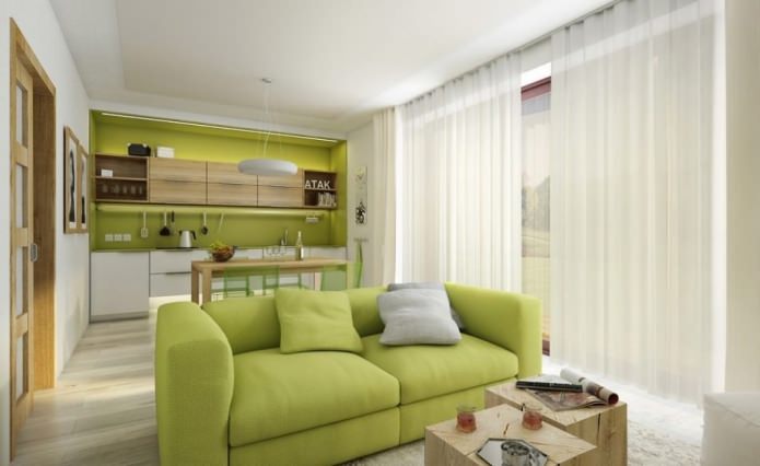 Žalia spalva gyvenamajame kambaryje