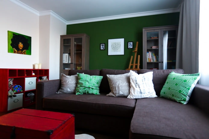 color verde en la sala de estar