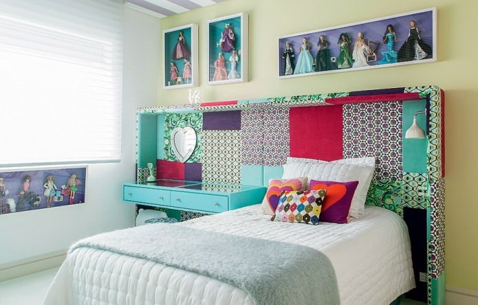 patchwork style headboard in the interior