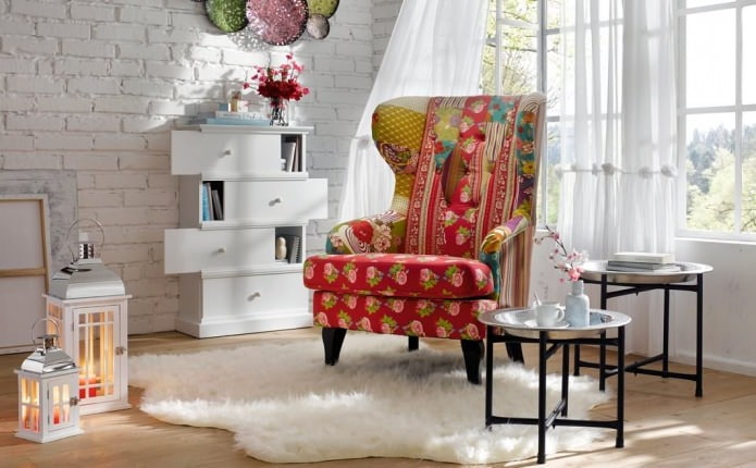 patchwork style armchair in the interior