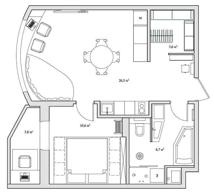 Išplanavimo kūrybinis butas 47 kvadratiniai metrai. m